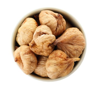 Beyaz arka planda, üstten görünüm incir ile top. Kurutulmuş meyve sağlıklı gıda olarak