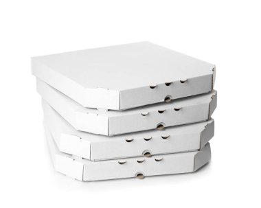 Pizza kutuları üzerinde beyaz izole. Food teslim