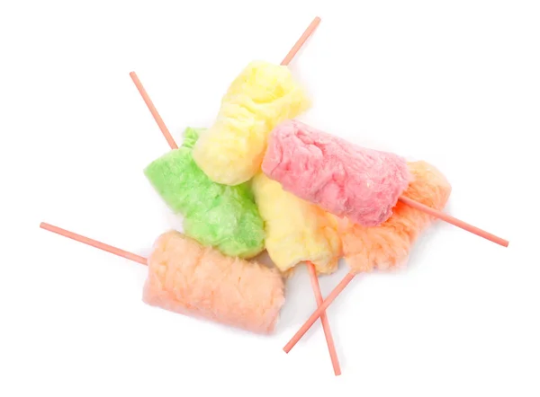 Straws Yummy Cotton Candy White Background Top View — Stock Photo, Image