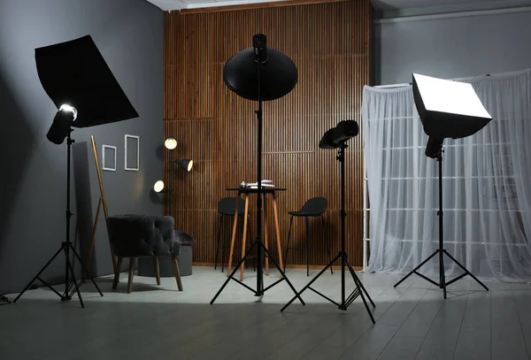 Ejemplo Diseño Interiores Sala Estar Equipo Profesional Estudio Fotográfico — Foto de Stock