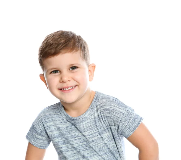 Portret Chłopca Śmiejąc Się Białym Tle — Zdjęcie stockowe