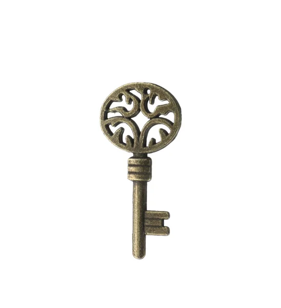 Bronze Vintage Ornate Key White Background — Stock Photo, Image