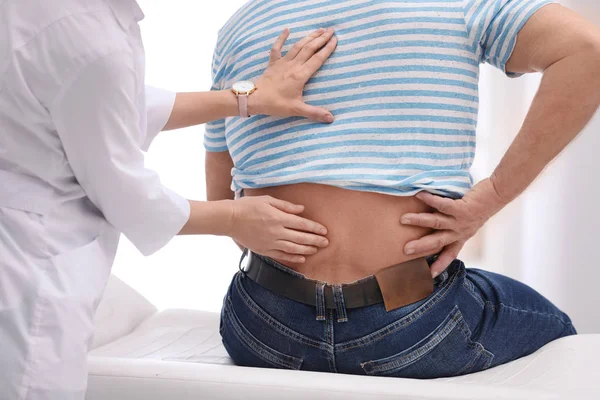 Chiropractor Examining Patient Back Pain Clinic Closeup — Stock Photo, Image