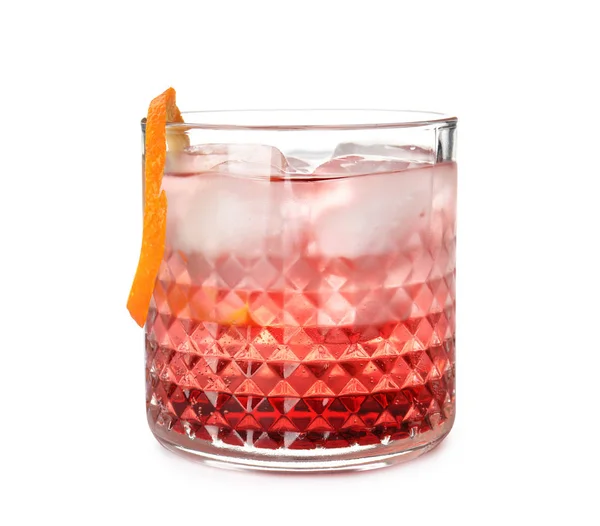 Glas Erfrischenden Cocktails Mit Eiswürfeln Auf Weißem Hintergrund — Stockfoto