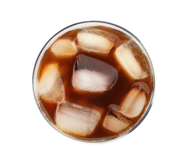 Glass Coffee Drink Ice Cubes White Background Top View — Stock Photo, Image