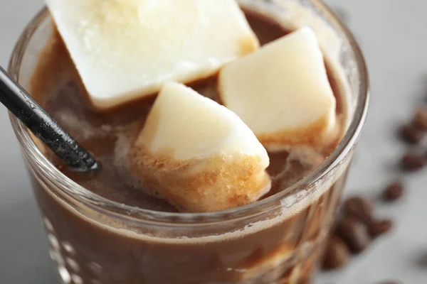 Coffee Drink Milk Ice Cubes Grey Background Closeup — Stok Foto