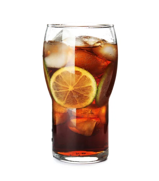Drink Med Lime Och Isbitar Isolerade Vitt Glas — Stockfoto