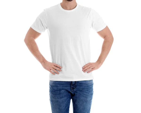 Young Man White Background Closeup Weight Loss — Stock Photo, Image