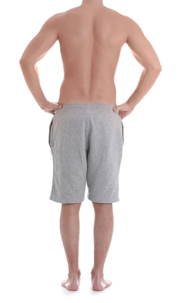 クローズ アップ ホワイト バック グラウンドにあるアスレチック若者 体重減少 — ストック写真