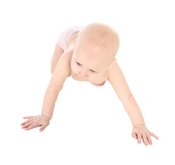 Cute Little Baby Crawling White Background Royalty Free Stock Photos