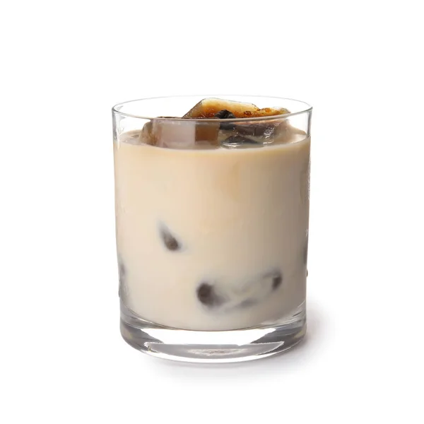 Glass Milk Coffee Ice Cubes White Background Stock Photo