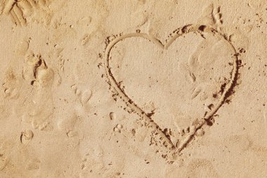 Kalp çizim kumlu yüzeyi, metin için yer ile Üstten Görünüm