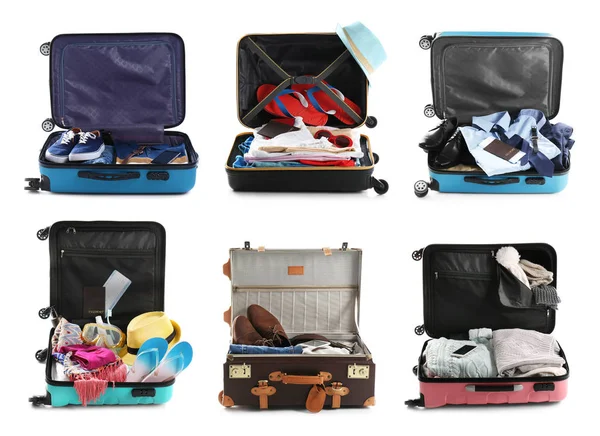 Set Verschiedener Koffer Für Reisen Auf Weißem Hintergrund — Stockfoto