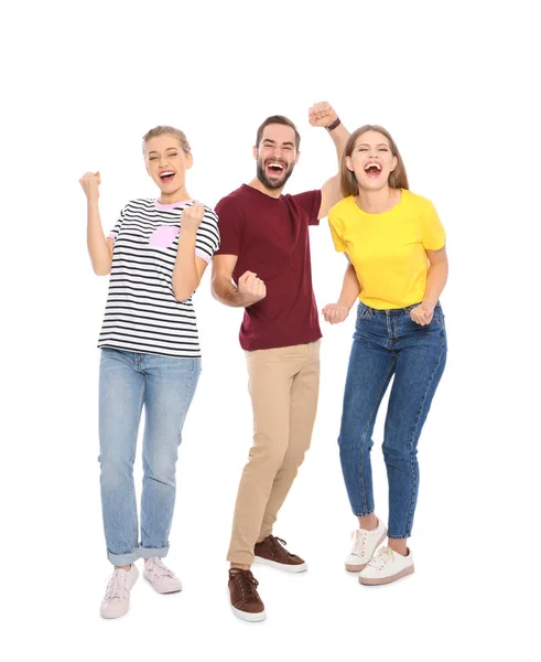 Young People Celebrating Victory White Background — Stock Photo, Image