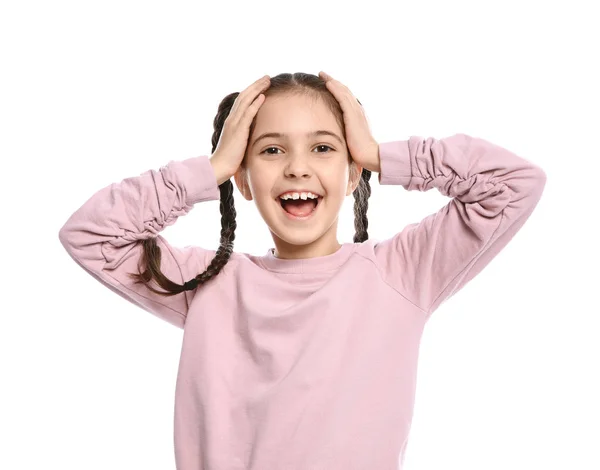 Πορτρέτο Του Κοριτσάκι Γέλιο Λευκό Φόντο — Φωτογραφία Αρχείου