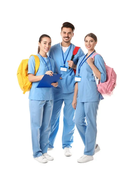 白色背景的年轻医科学生小组 — 图库照片