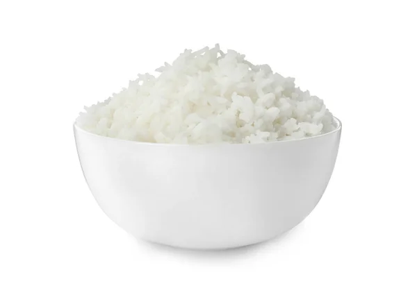 Miskę Gotowanego Ryżu Białym Tle — Zdjęcie stockowe