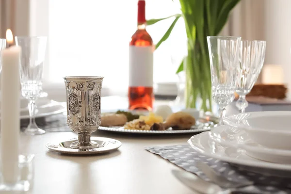 Table Served Passover Pesach Seder Indoors — Stock Photo, Image