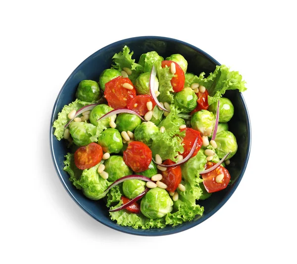 Bol Salade Avec Choux Bruxelles Sur Fond Blanc Vue Sur — Photo