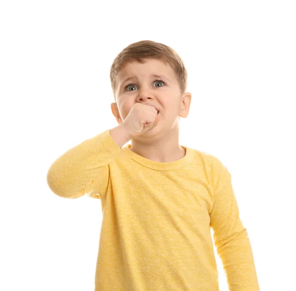 Cute Boy Suffering Cough White Background — Stock Photo, Image