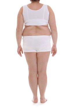 Beyaz arka plan, closeup kilolu kadınlarda. Kilo kaybı