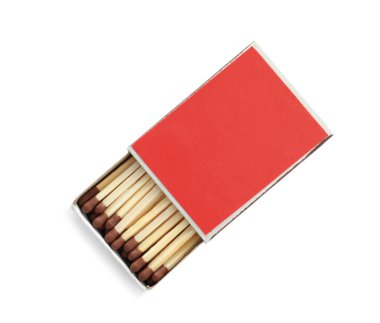 Cardboard box with matches on white background, top view. Space for design clipart