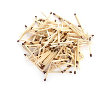 Ahşap beyaz arka plan, üstten görünüm maçlarını yığını