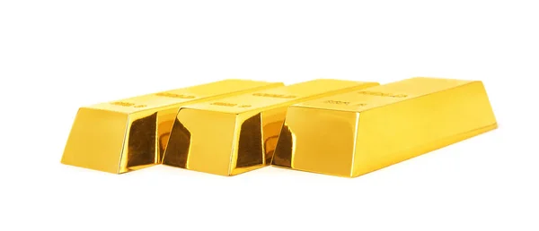 Preciosas Barras Ouro Brilhante Fundo Branco — Fotografia de Stock