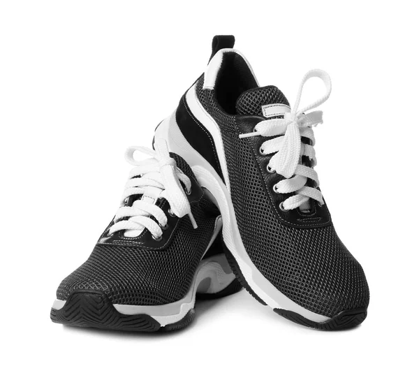 Pair Stylish Modern Training Shoes White Background — Stock Photo, Image