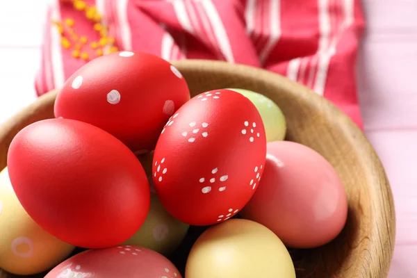 Bowl Colorful Painted Easter Eggs Table Closeup — Stock Photo, Image