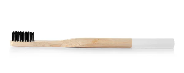 Escova Dentes Feita Bambu Fundo Branco — Fotografia de Stock