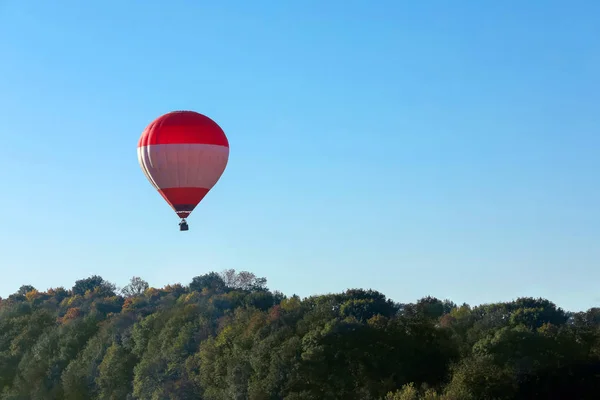 Beautiful View Hot Air Balloon Flying Autumn Forest Space Text — Stock Photo, Image