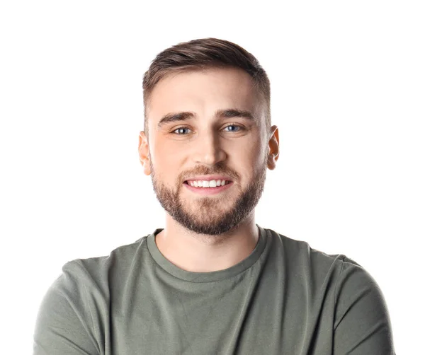 Beyaz Arka Plan Sağlıklı Dişlere Sahip Genç Adam — Stok fotoğraf