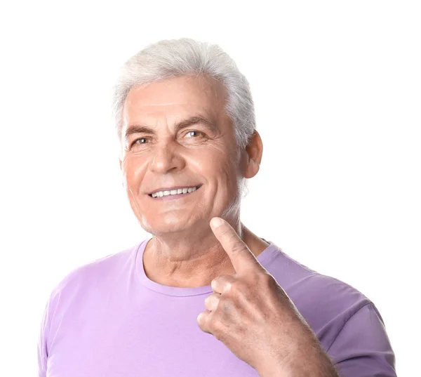 Mature Man Healthy Teeth White Background — Stock Photo, Image