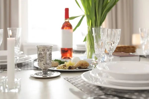 Table Served Passover Pesach Seder Indoors — Stock Photo, Image