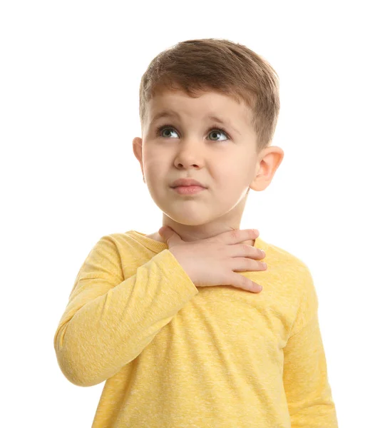 Leuke Jongen Lijden Hoest Witte Achtergrond — Stockfoto