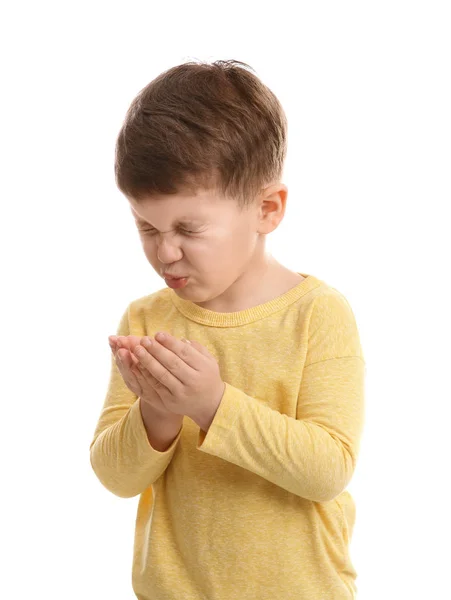 Cute Boy Suffering Cold White Background — Stock Photo, Image