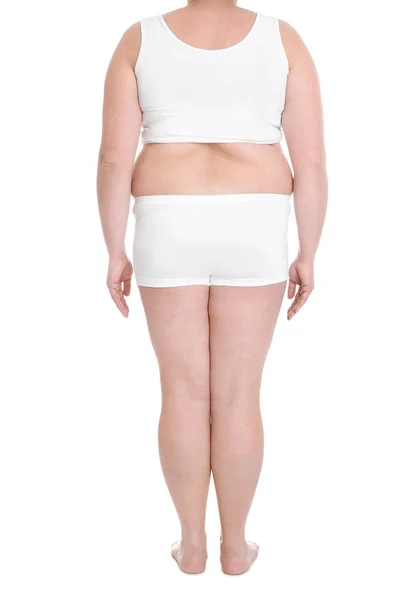 Mujer Con Sobrepeso Sobre Fondo Blanco Primer Plano Pérdida Peso —  Fotos de Stock