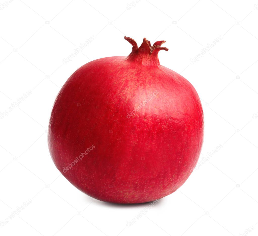 Ripe red pomegranate fruit on white background