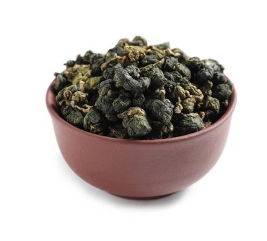 Ali Shan Oolong çay beyaz arka plan üzerinde ile kase