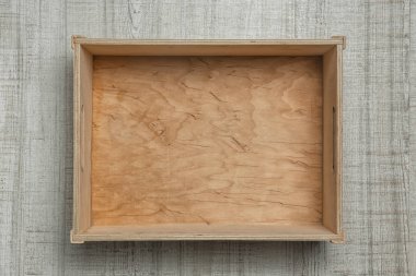 Ahşap arka plan, üstten görünüm üzerinde boş sandık