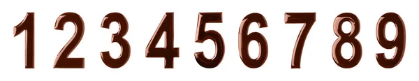 在白色背景上用融化的巧克力制成的一组数字 — 图库照片