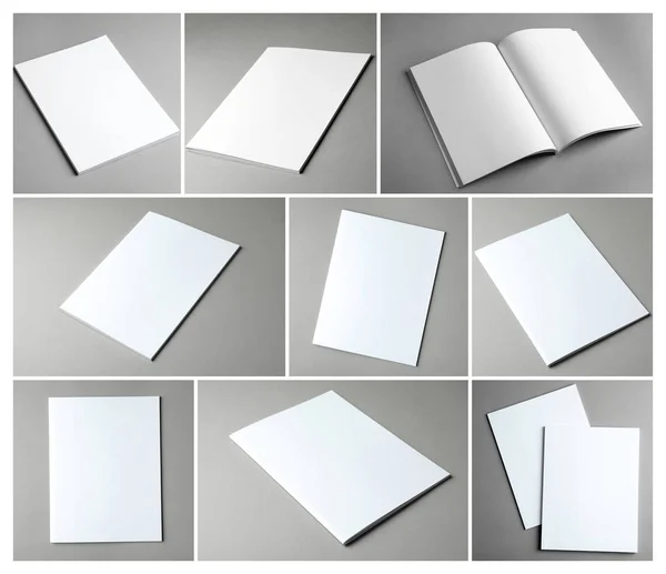Conjunto Folletos Blanco Sobre Fondo Color Prepárate Para Diseño —  Fotos de Stock