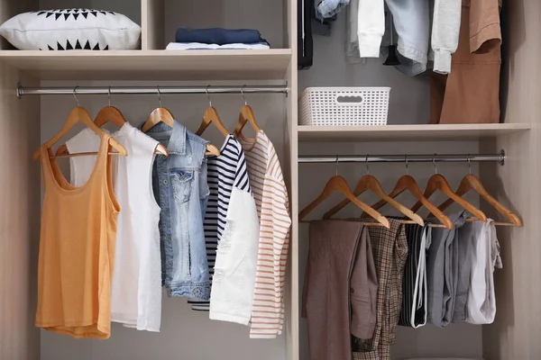 Collection Stylish Clothes Large Wardrobe Closet — Stock Photo, Image