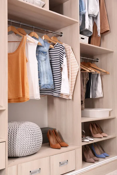 Stylish Clothes Shoes Large Wardrobe Closet — Stock Photo, Image