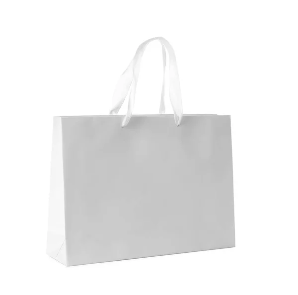 Τσάντα Για Ψώνια Χαρτί Απομονωμένα Λευκό Κοροϊδεύετε Επάνω Για Σχεδιασμό — Φωτογραφία Αρχείου