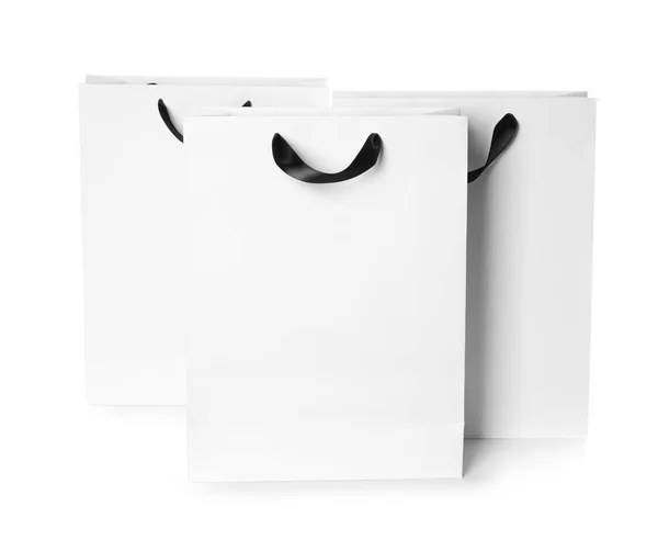 Papírové Nákupní Tašky Izolované Bílém Makety Pro Design — Stock fotografie
