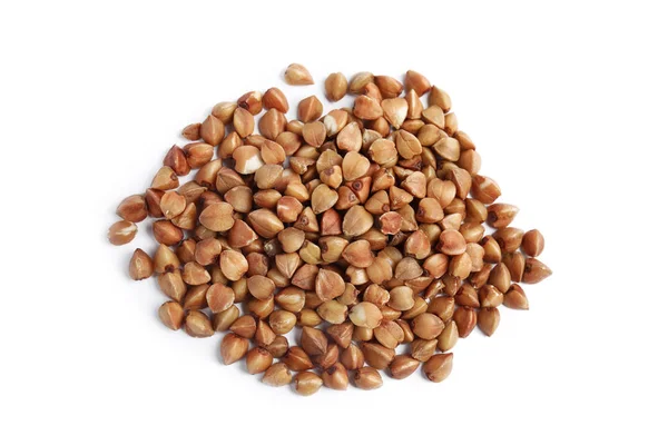 Uncooked Buckwheat White Background Top View — Stock Photo, Image