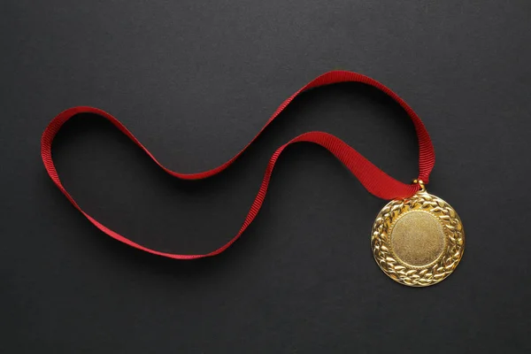 Goldmedaille Mit Platz Für Design Auf Schwarzem Hintergrund Ansicht Von — Stockfoto