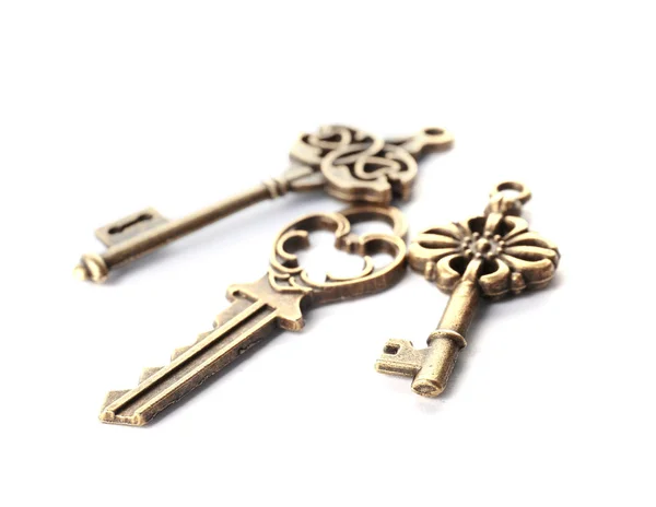 Bronze Vintage Ornate Keys White Background — Stock Photo, Image